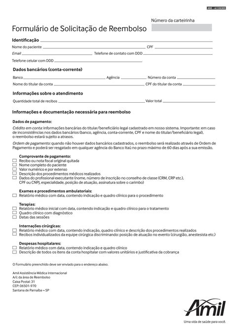 formulário de pedido de reembolso